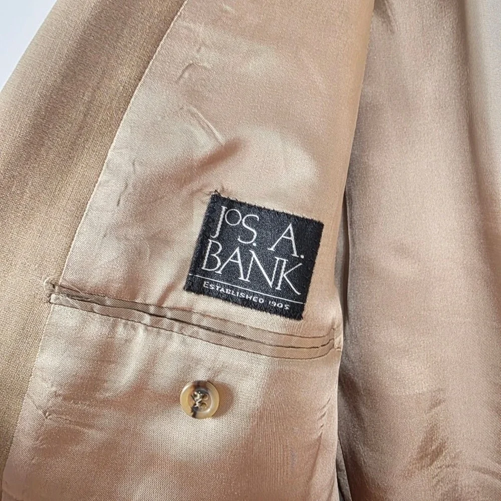 VTG Jos. A. Bank Mens Tan Two Button Crest Gold Button Blazer Sport Coat 46LFlaw